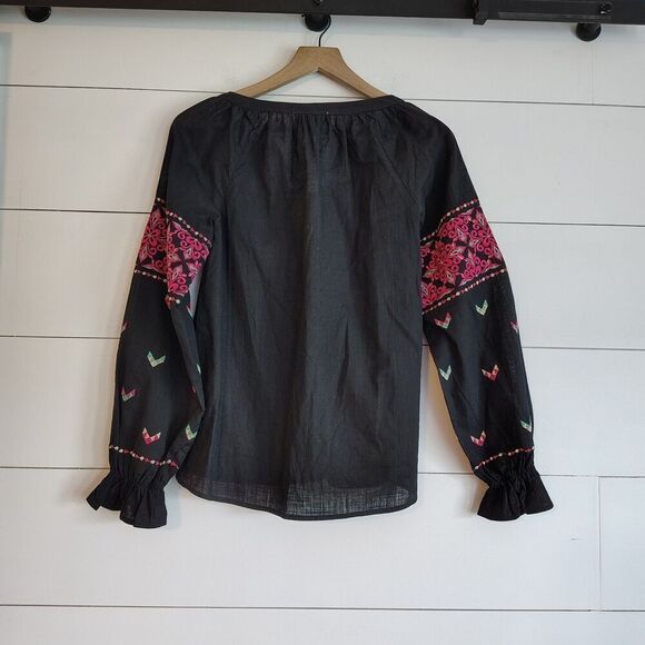 Savanna Jane Womens Boho Folk Peasant Blouse S Black Embroidered Artisan NWT - Picture 4 of 8